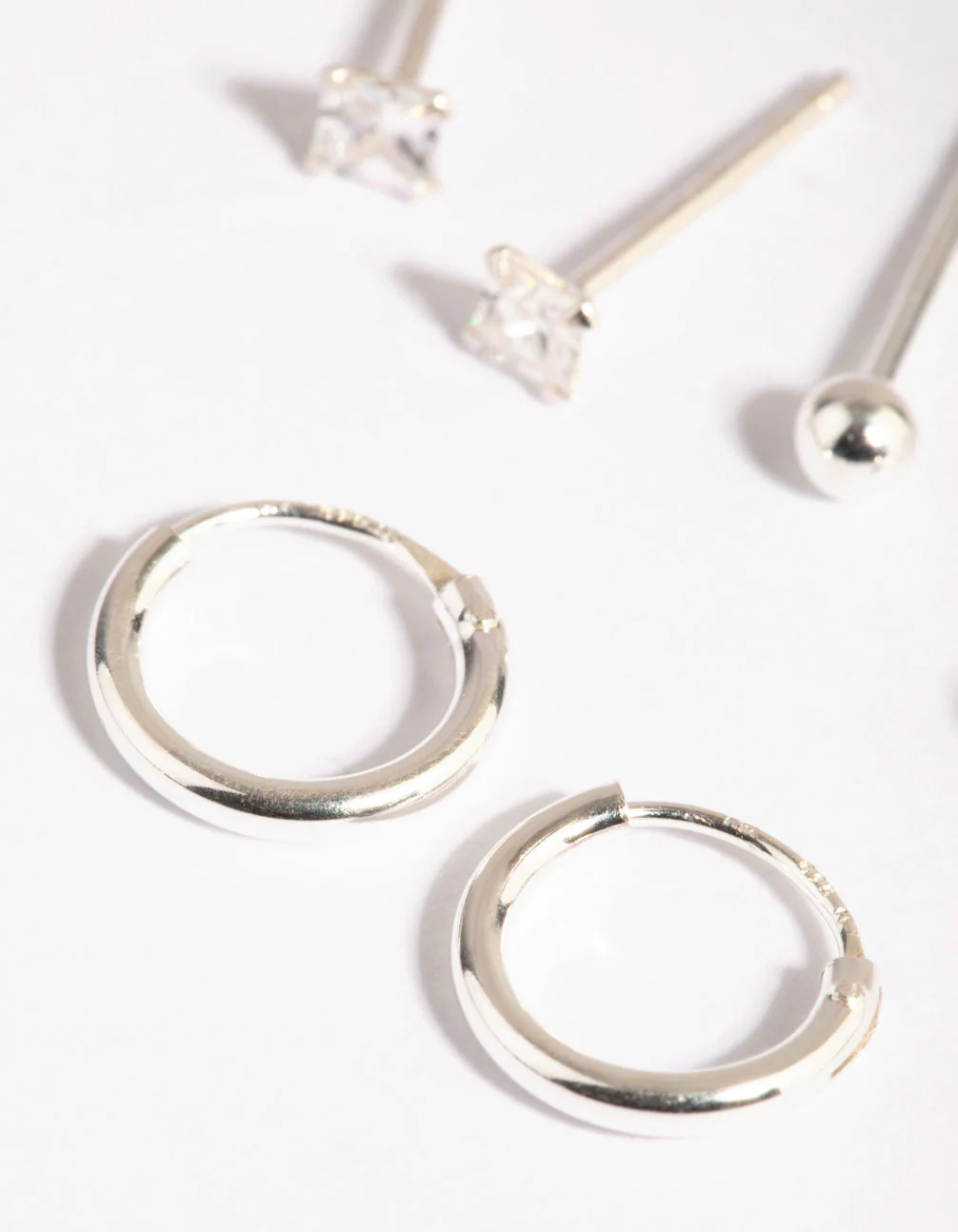 Sterling Silver Diamante Stud & Hoop Earring Pack - Image 3