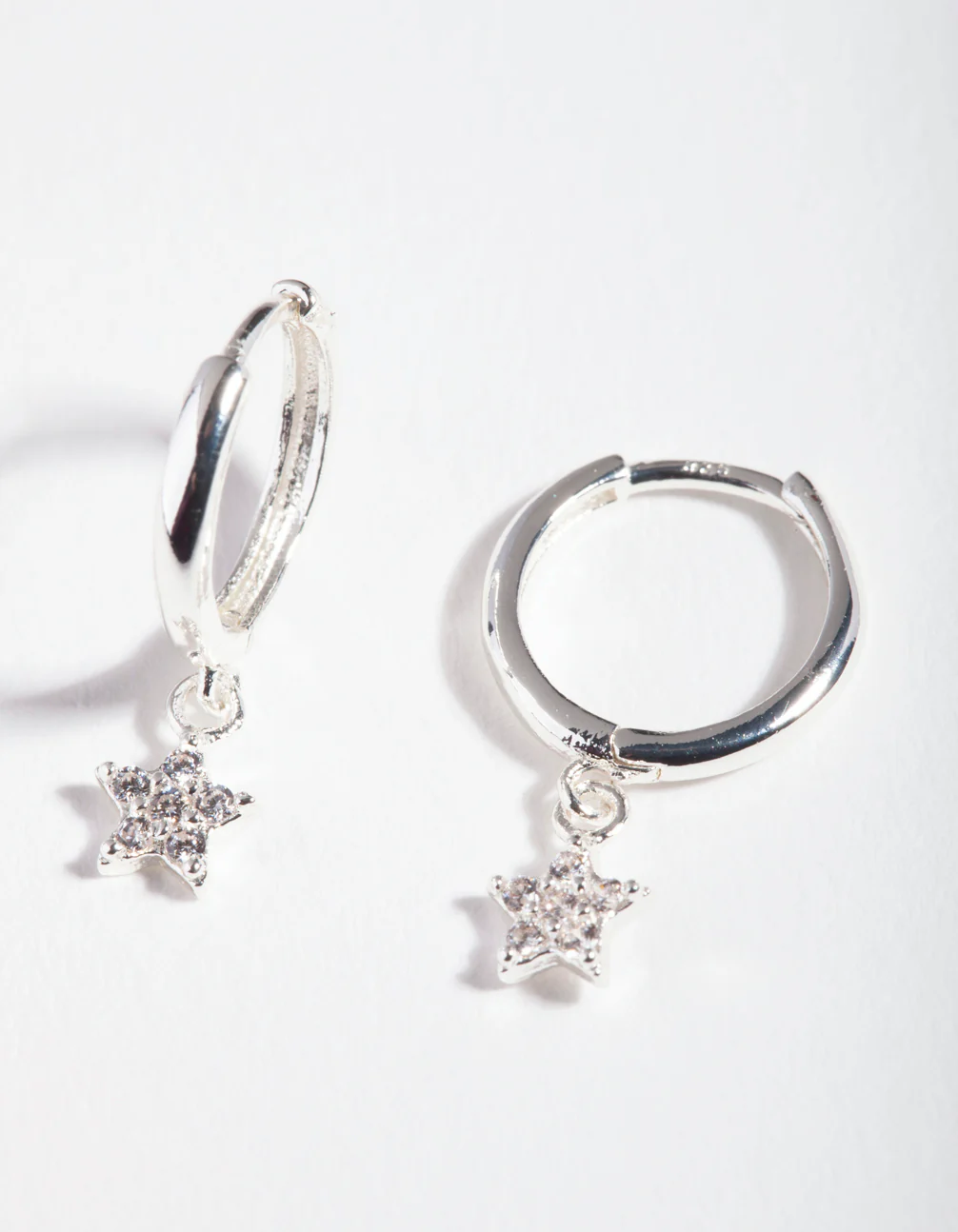 Sterling Silver Diamante Star Huggie Earrings - Image 2