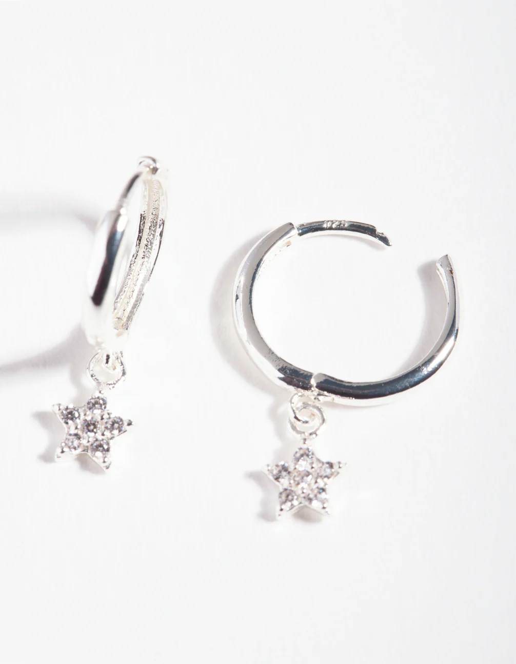 Sterling Silver Diamante Star Huggie Earrings - Image 3