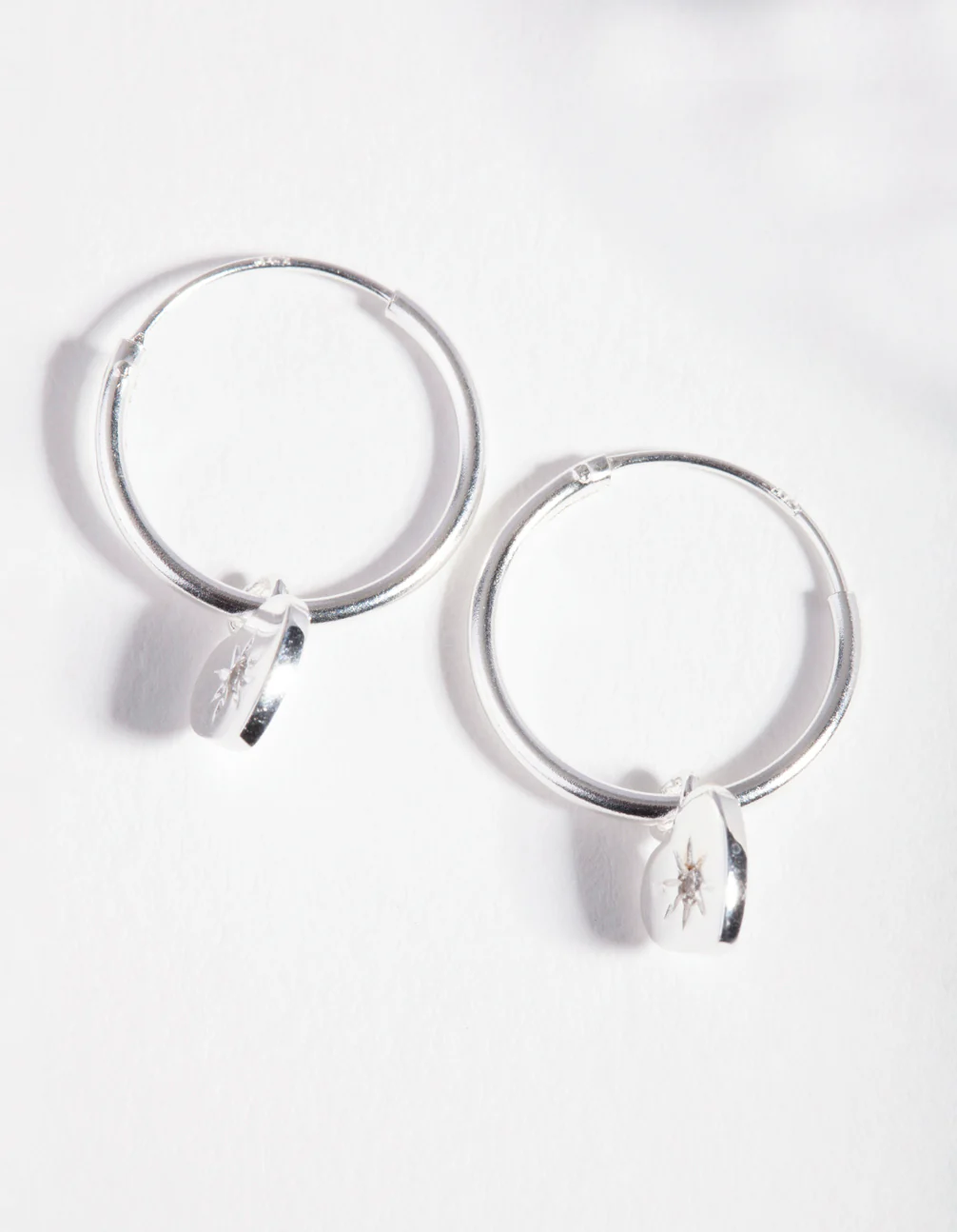 Sterling Silver Starburst Heart Hoop Earrings - Image 2