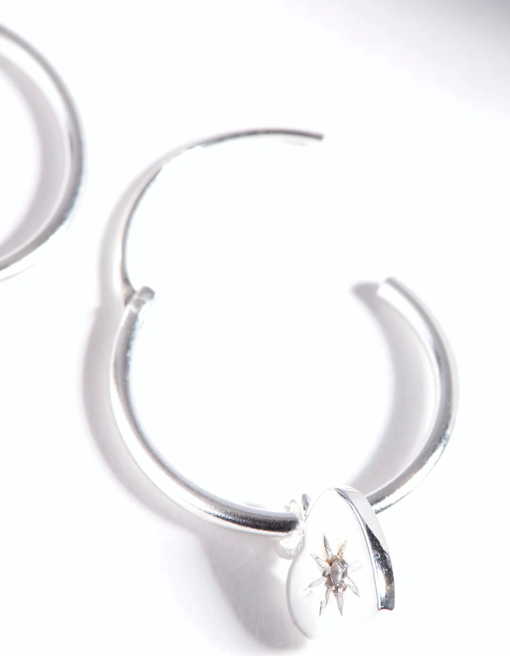 Sterling Silver Starburst Heart Hoop Earrings - Image 3