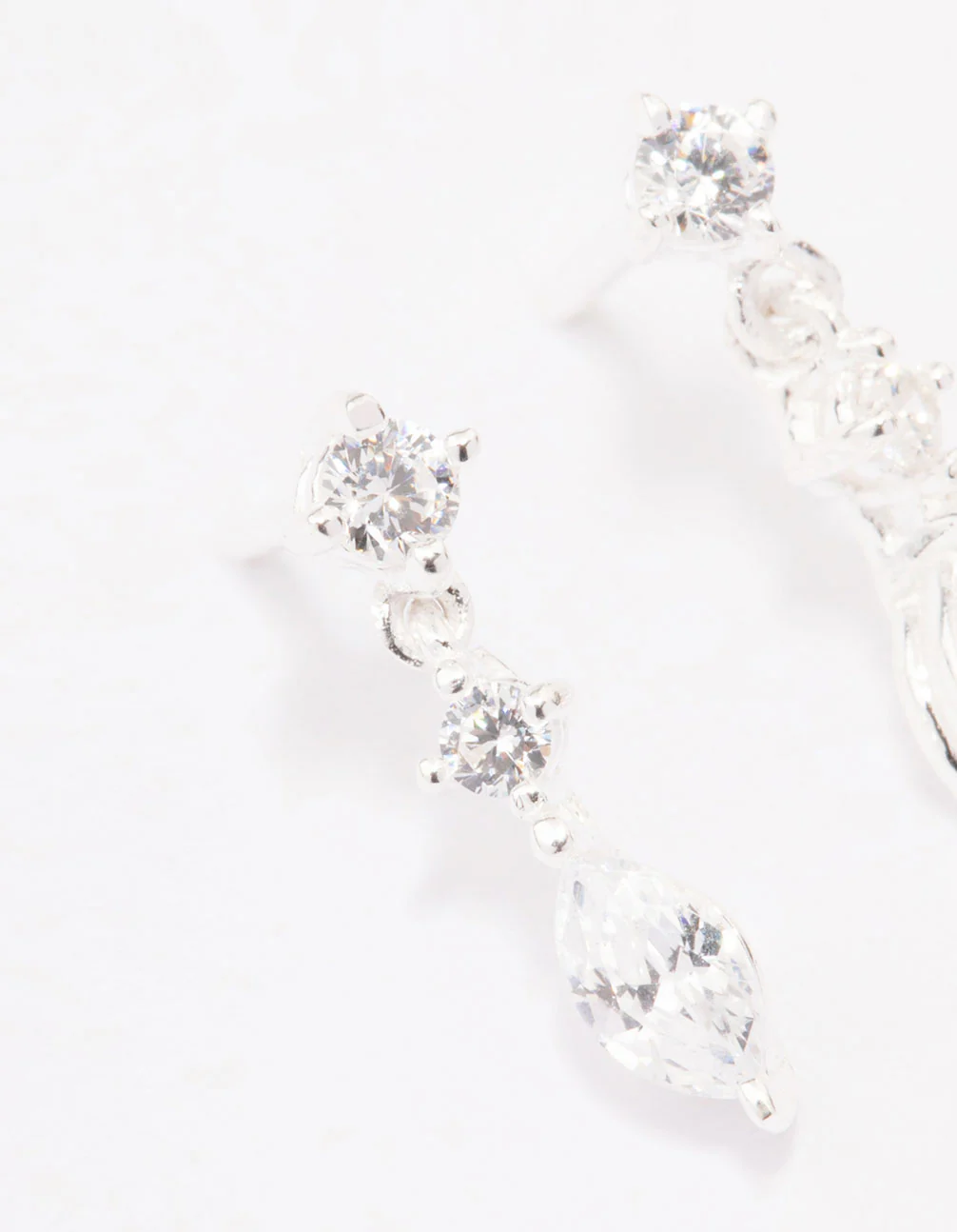 Sterling Silver Triangular Cubic Zirconia Marquise Drop Earrings - Image 2