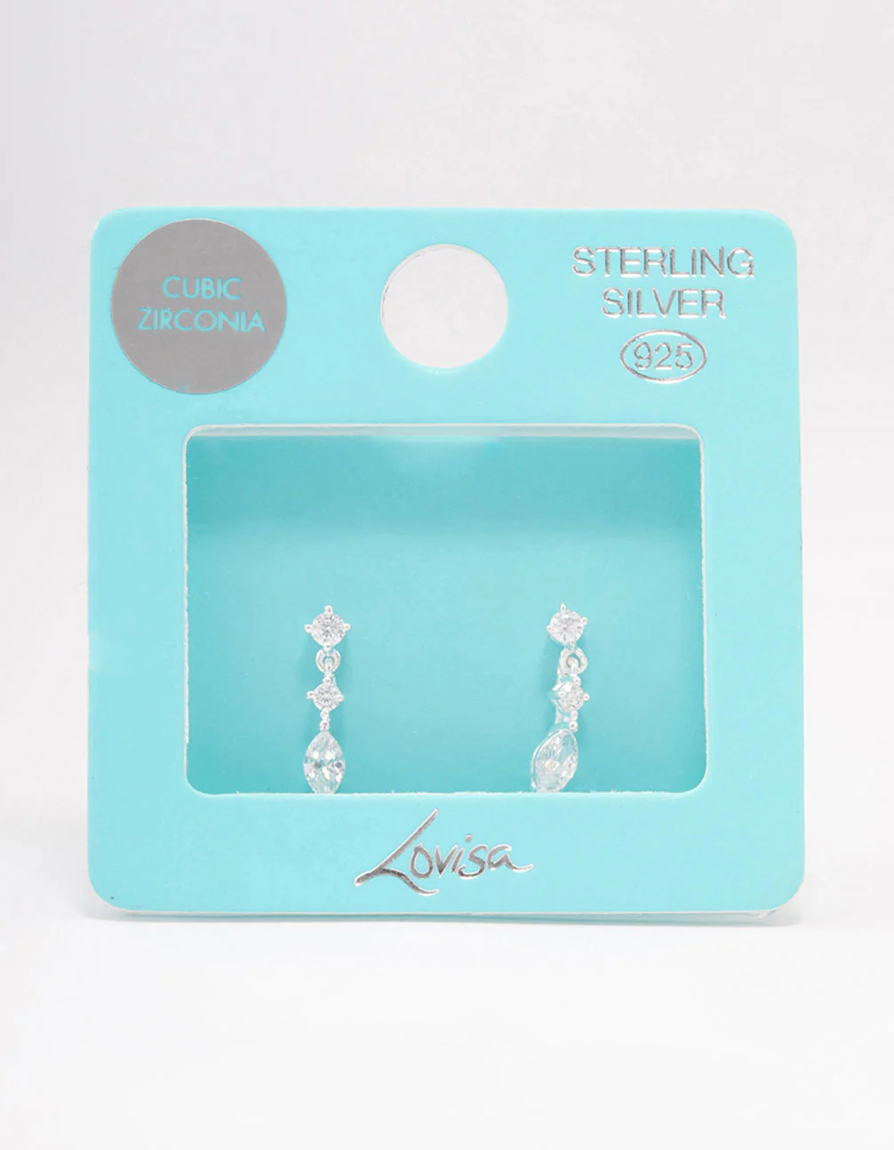 Sterling Silver Triangular Cubic Zirconia Marquise Drop Earrings - Image 3