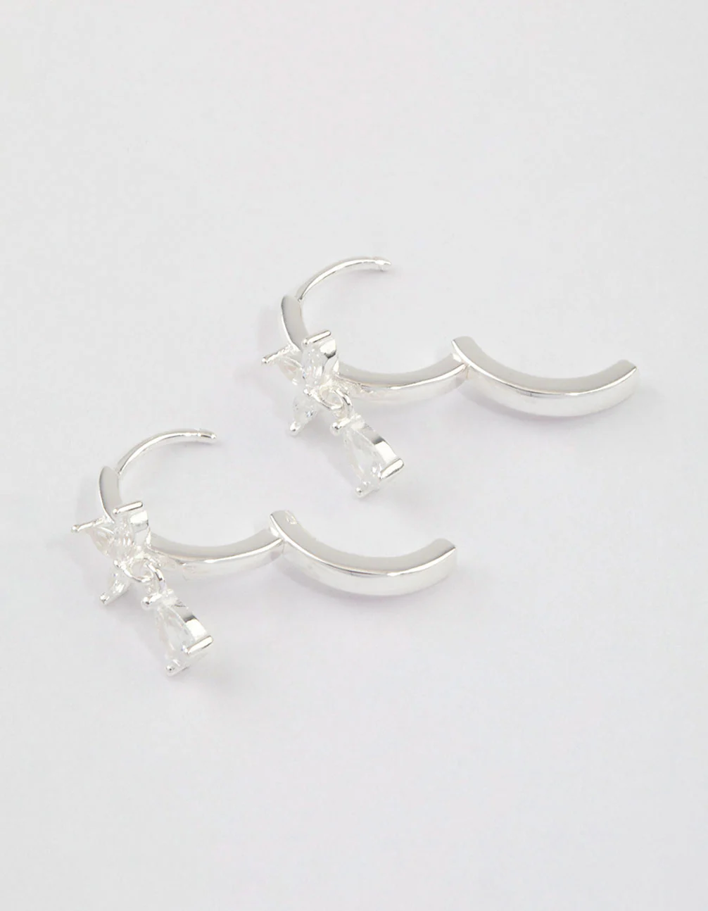 Sterling Silver Trio Marquise Huggie Pear Earrings - Image 2