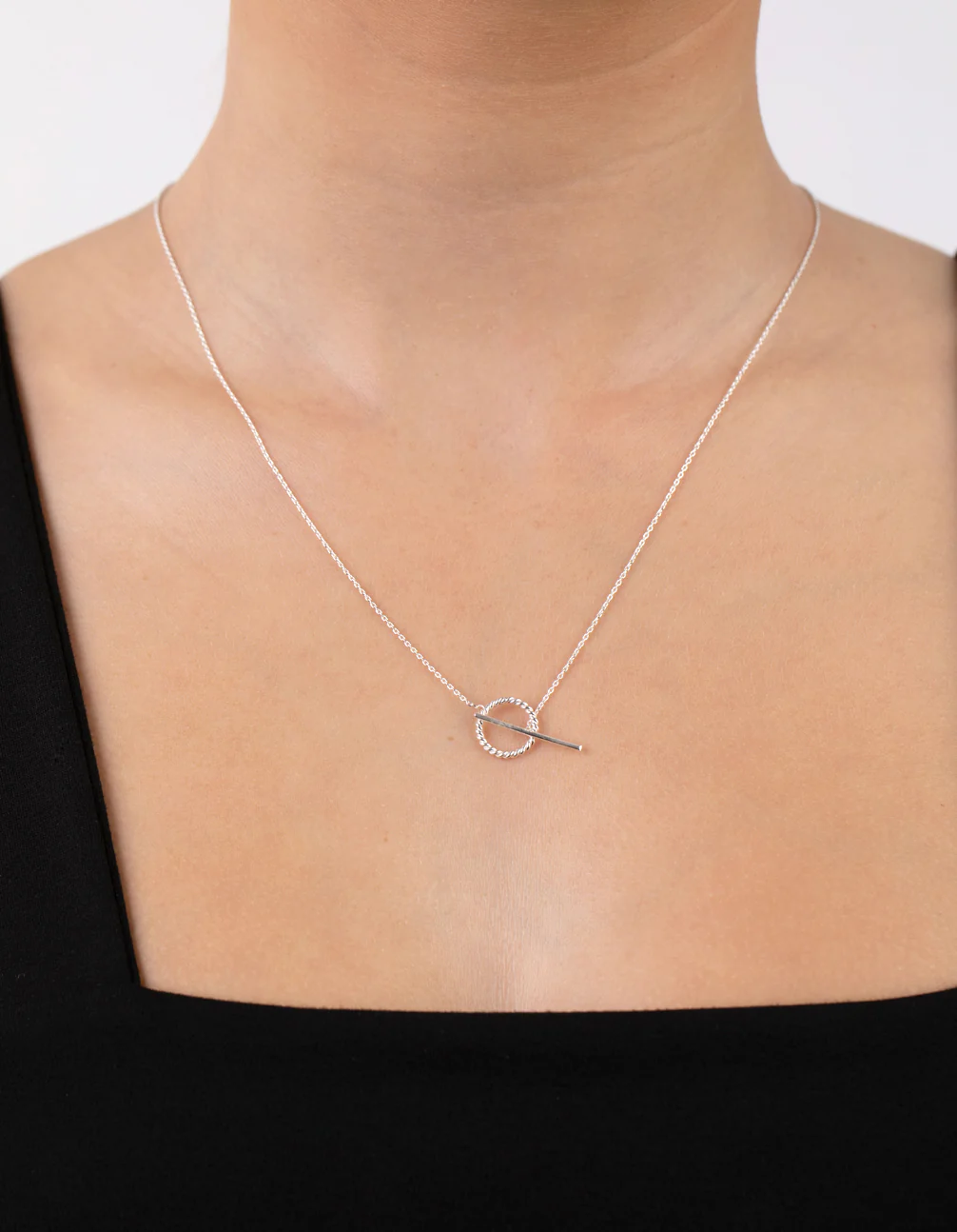 Sterling Silver Twist T Bar Necklace - Image 2
