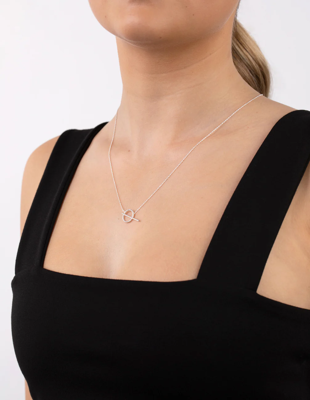 Sterling Silver Twist T Bar Necklace - Image 5