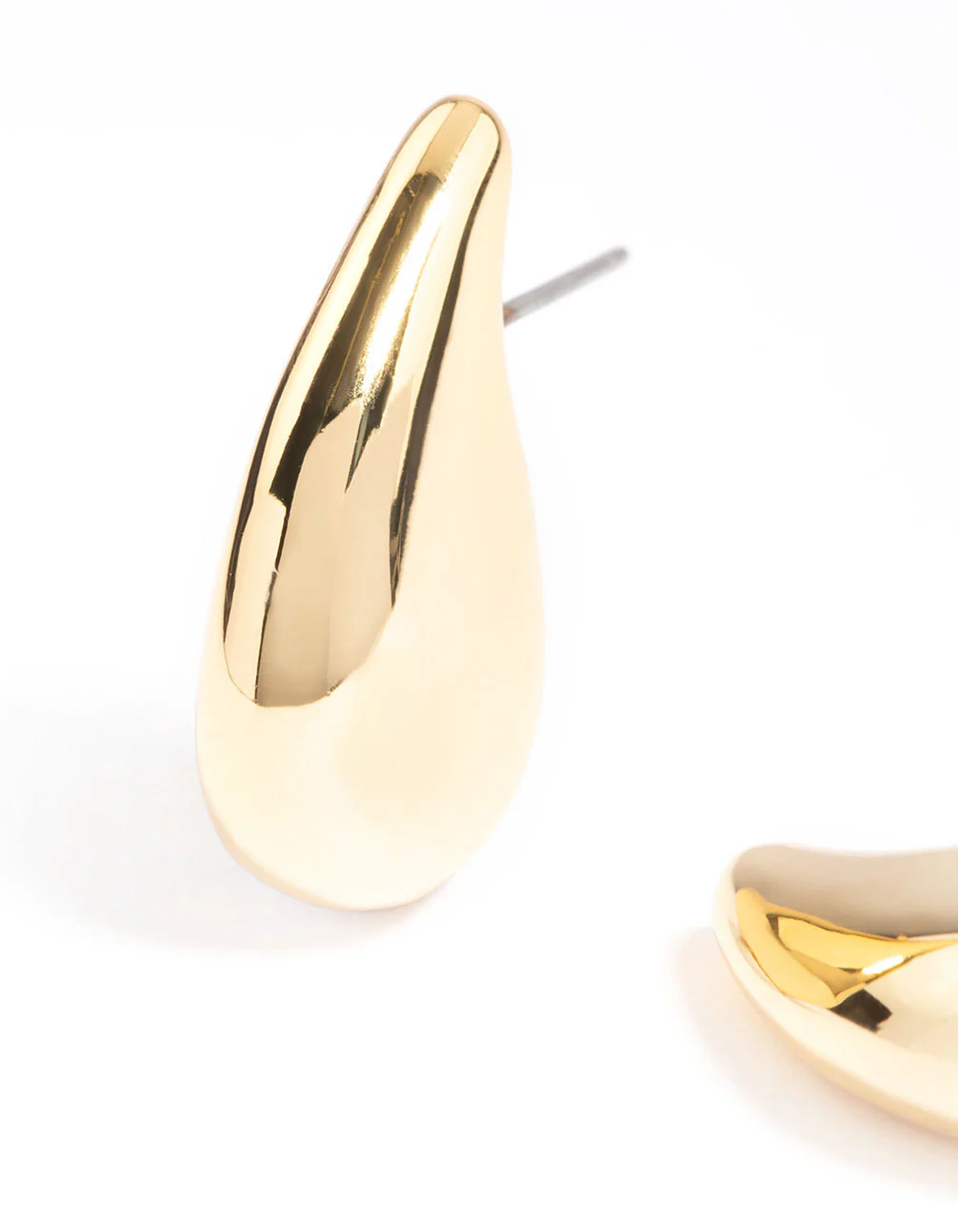 Gold Plated Smooth Teardrop Stud Earrings - Image 2