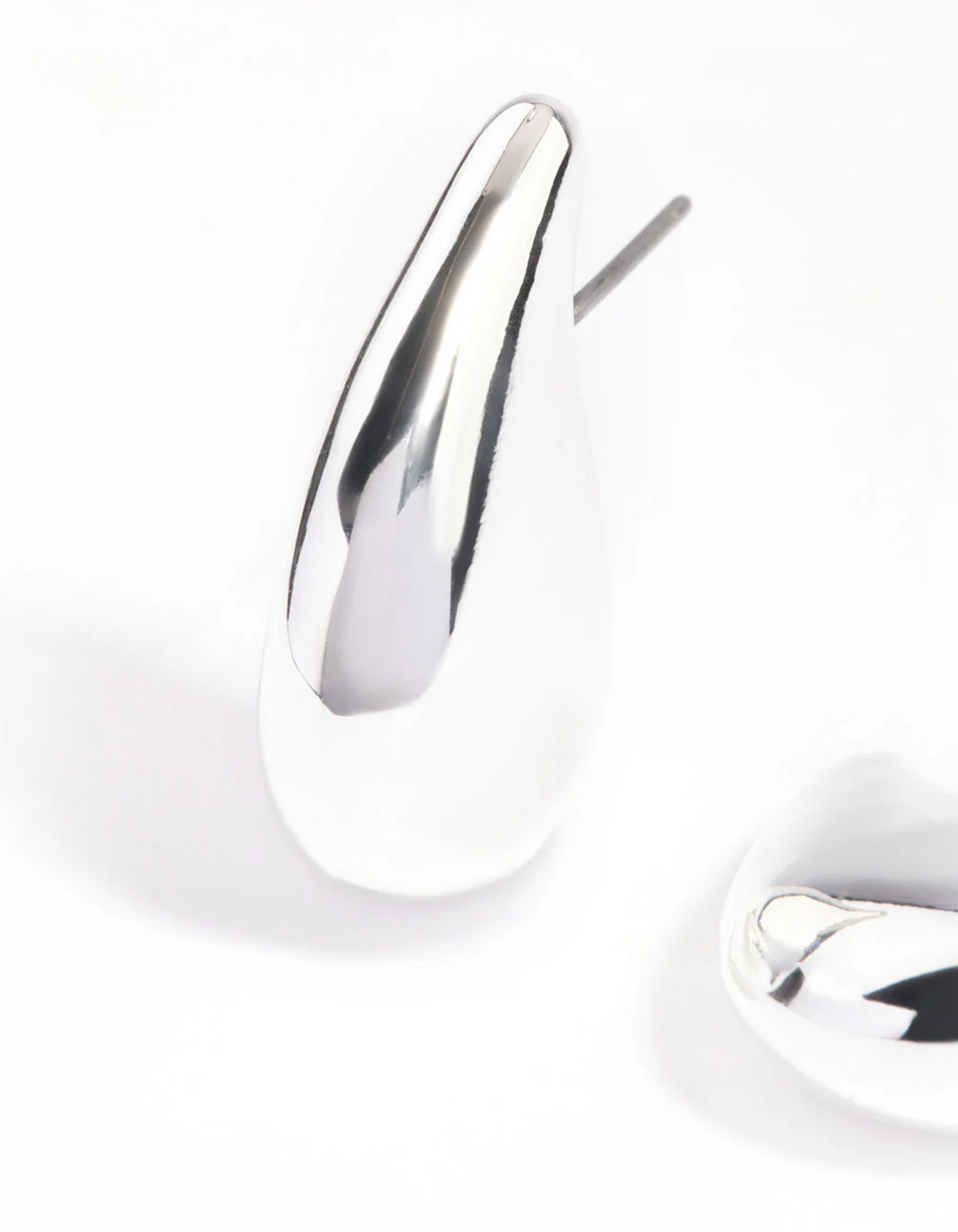 Silver Plated Smooth Teardrop Stud Earrings - Image 2