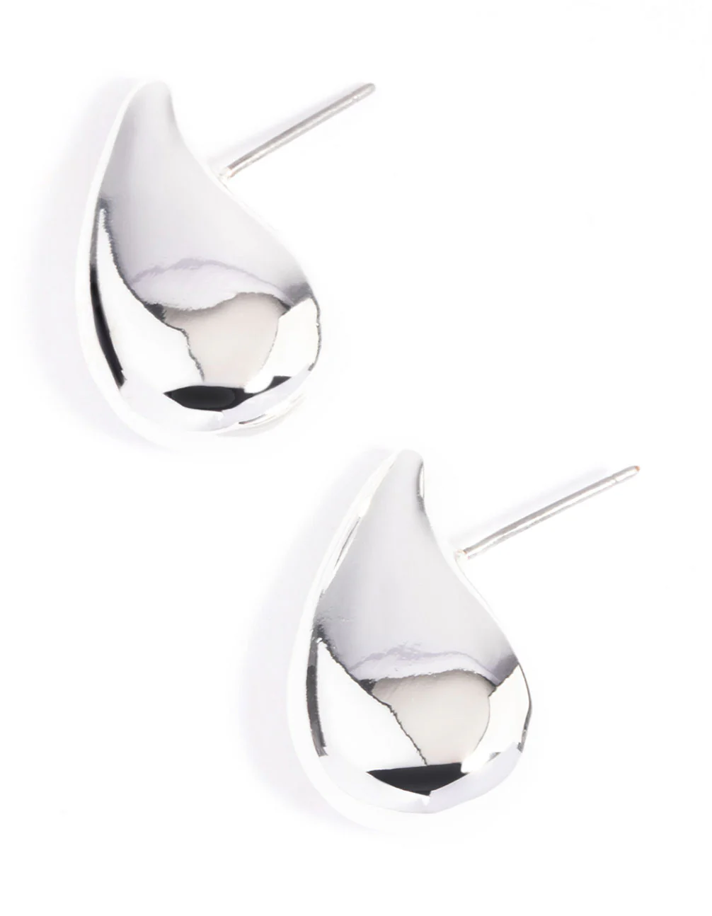 Silver Plated Smooth Teardrop Stud Earrings - Image 3