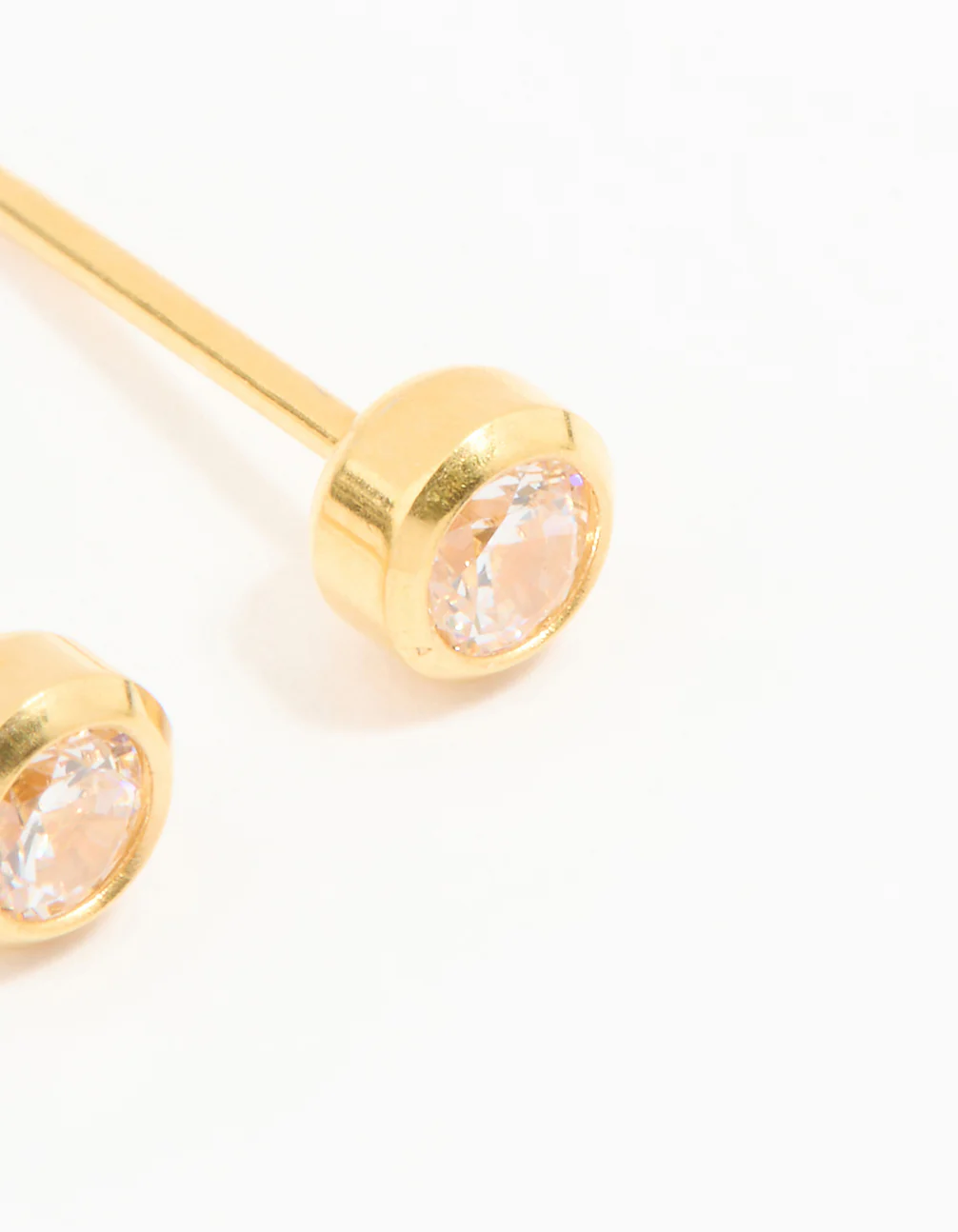 24KT Gold Plated Surgical Stainless Steel 3MM Cubic Zirconia Bezel Piercing Stud - Image 3