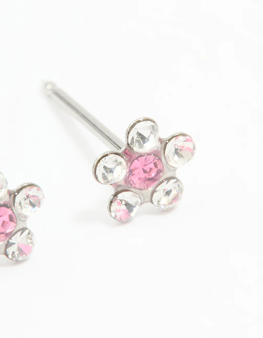 Surgical Stainless Steel Pink Cubic Zirconia Daisy Piercing Stud - Image 3