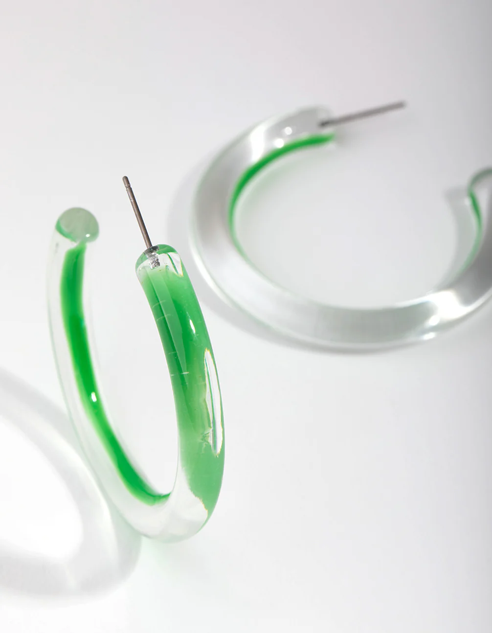 Acrylic Bright Green Hoop Earrings - Image 2