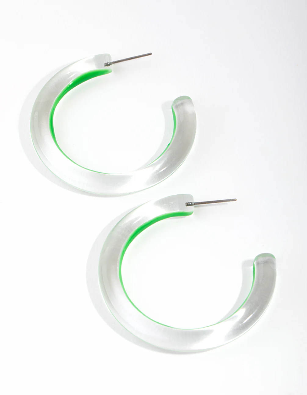Acrylic Bright Green Hoop Earrings - Image 3