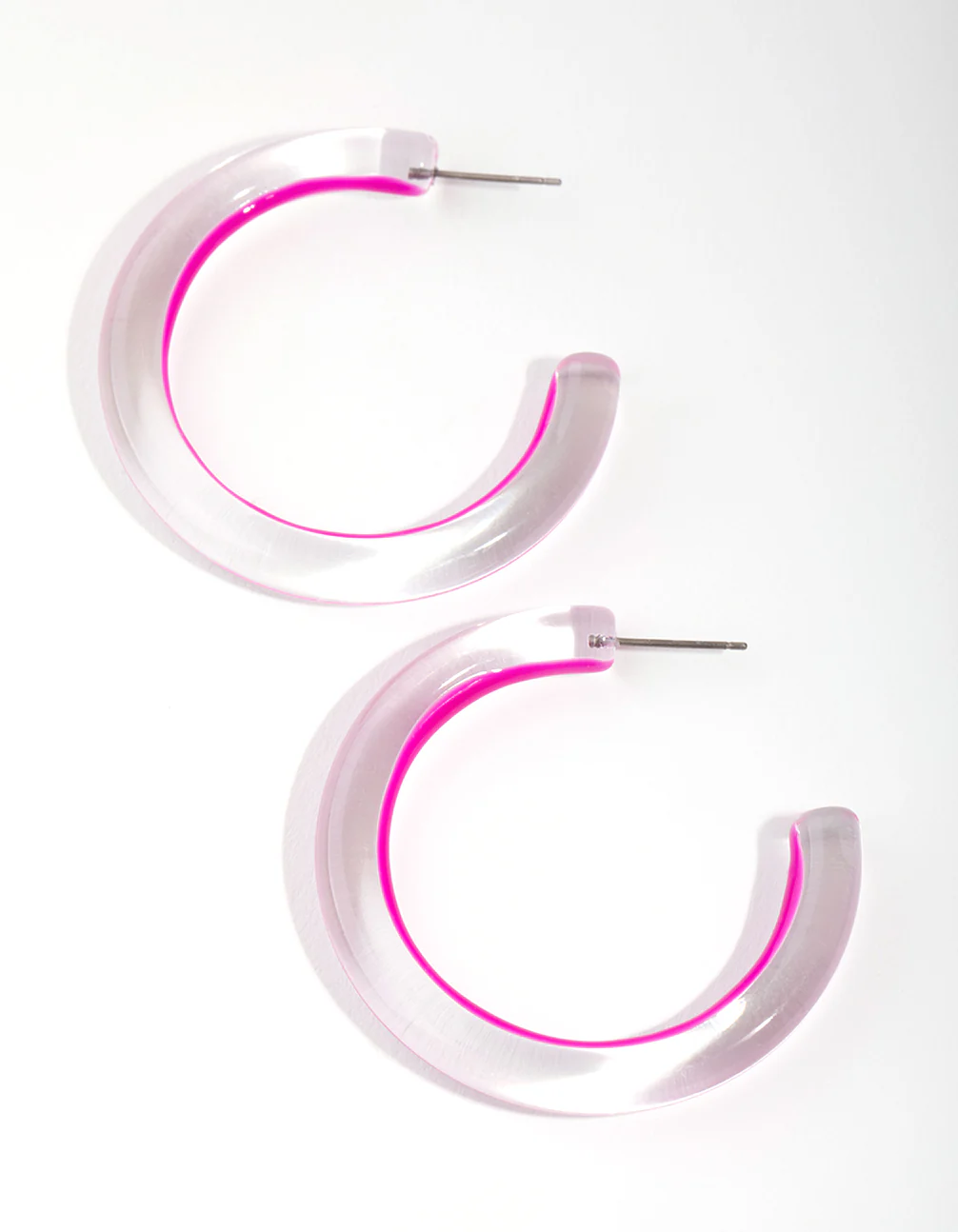 Acrylic Bright Pink Hoop Earrings - Image 2