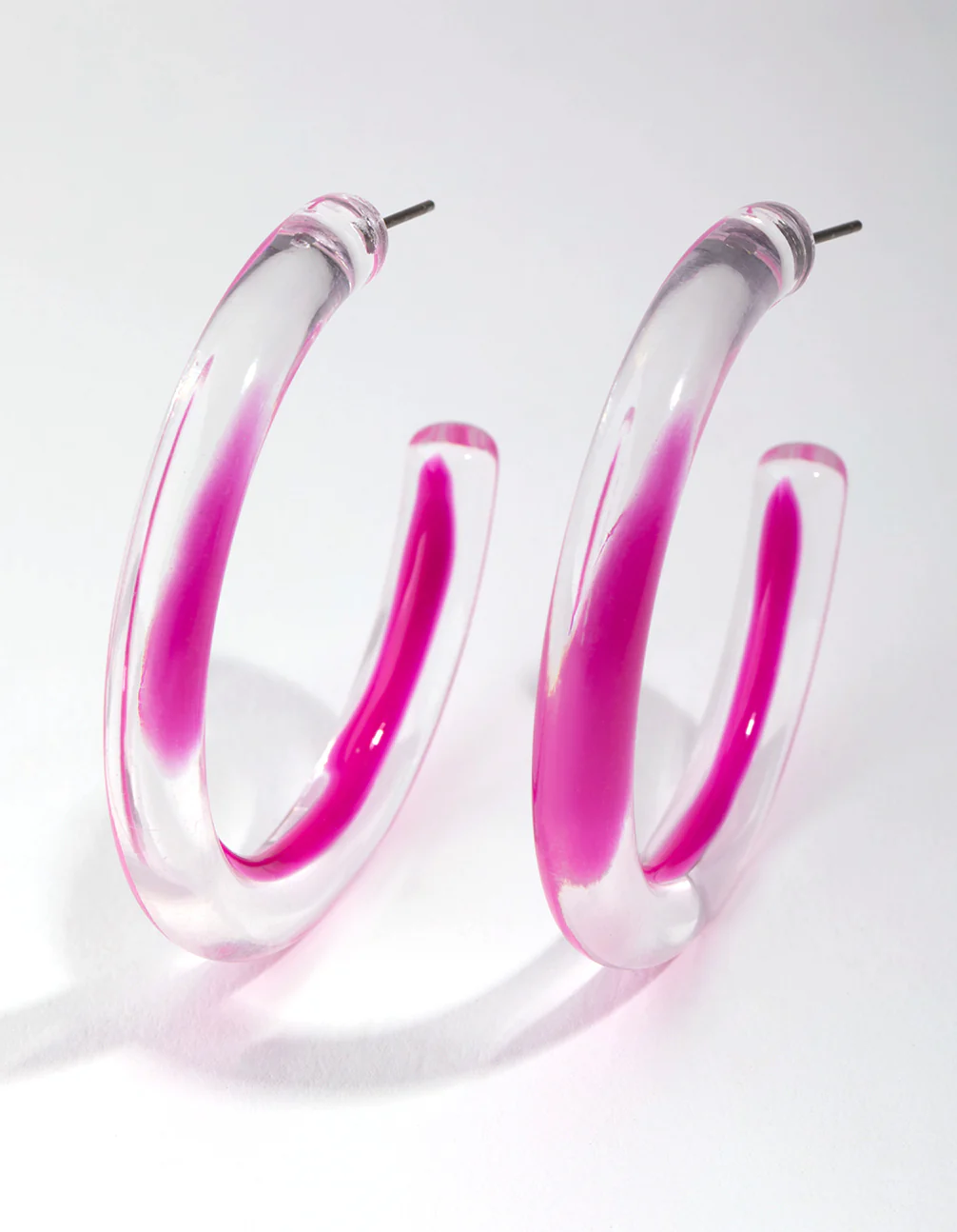 Acrylic Bright Pink Hoop Earrings - Image 3