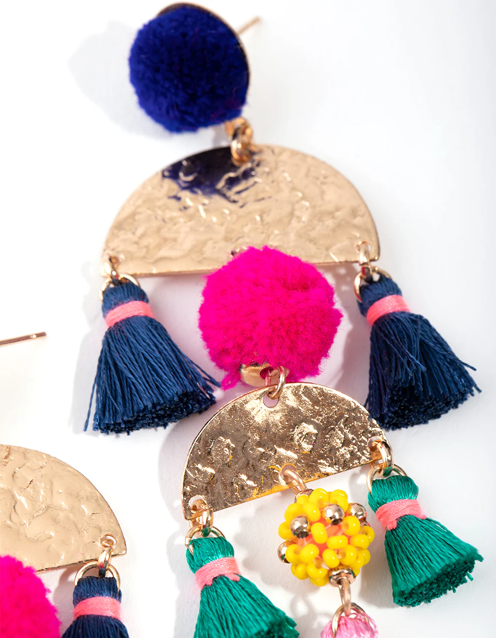 Gold Pom Pom Tassel Drop Earrings - Image 3