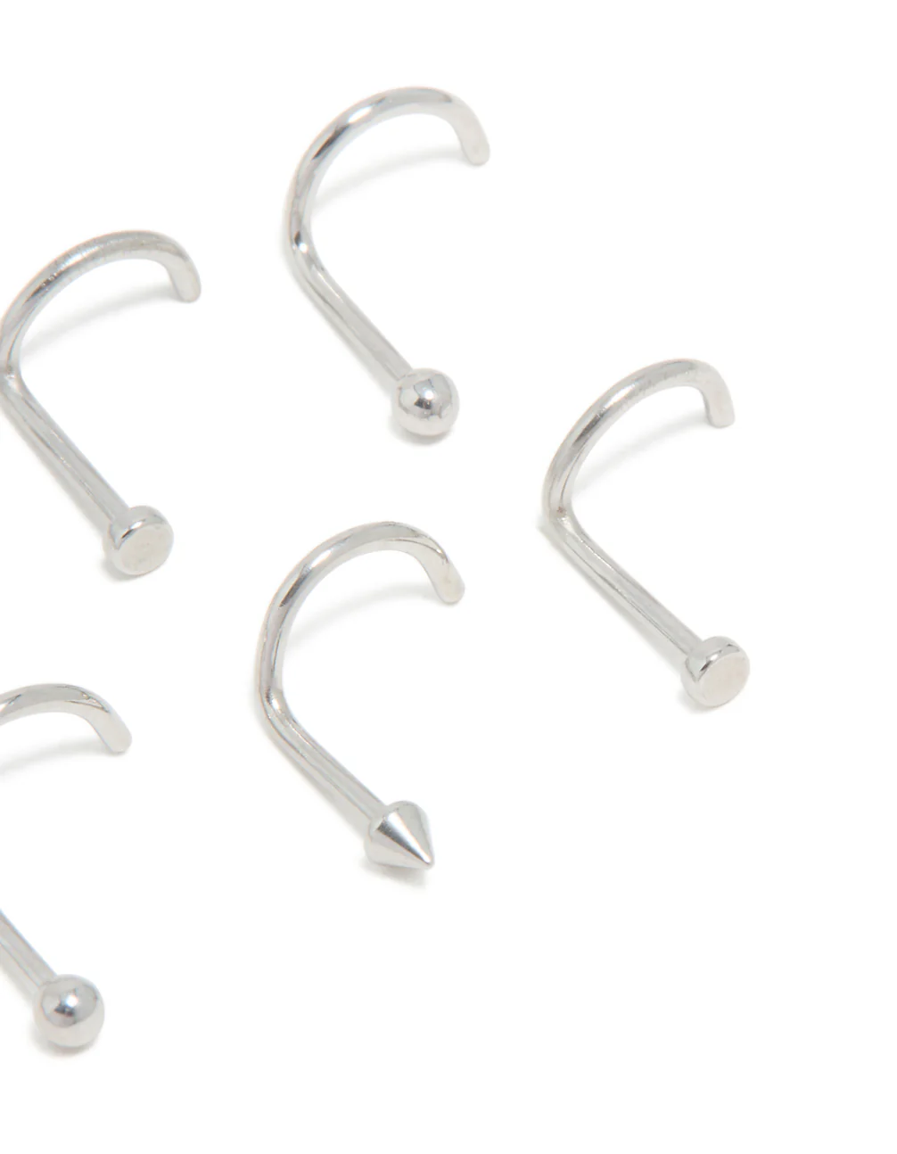 Surgical Steel Ball & Pointed Nose Corkscrew Studs 6-Pack - Image 3