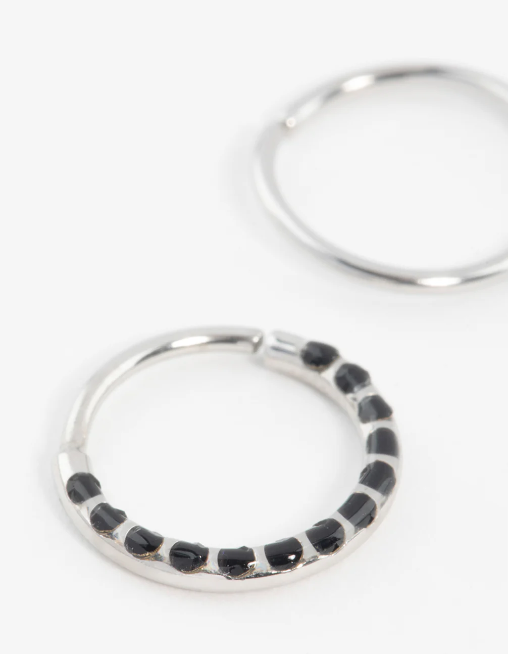 Surgical Steel Black Cubic Zirconia Textured Nose Rings 2-Pack - Image 2