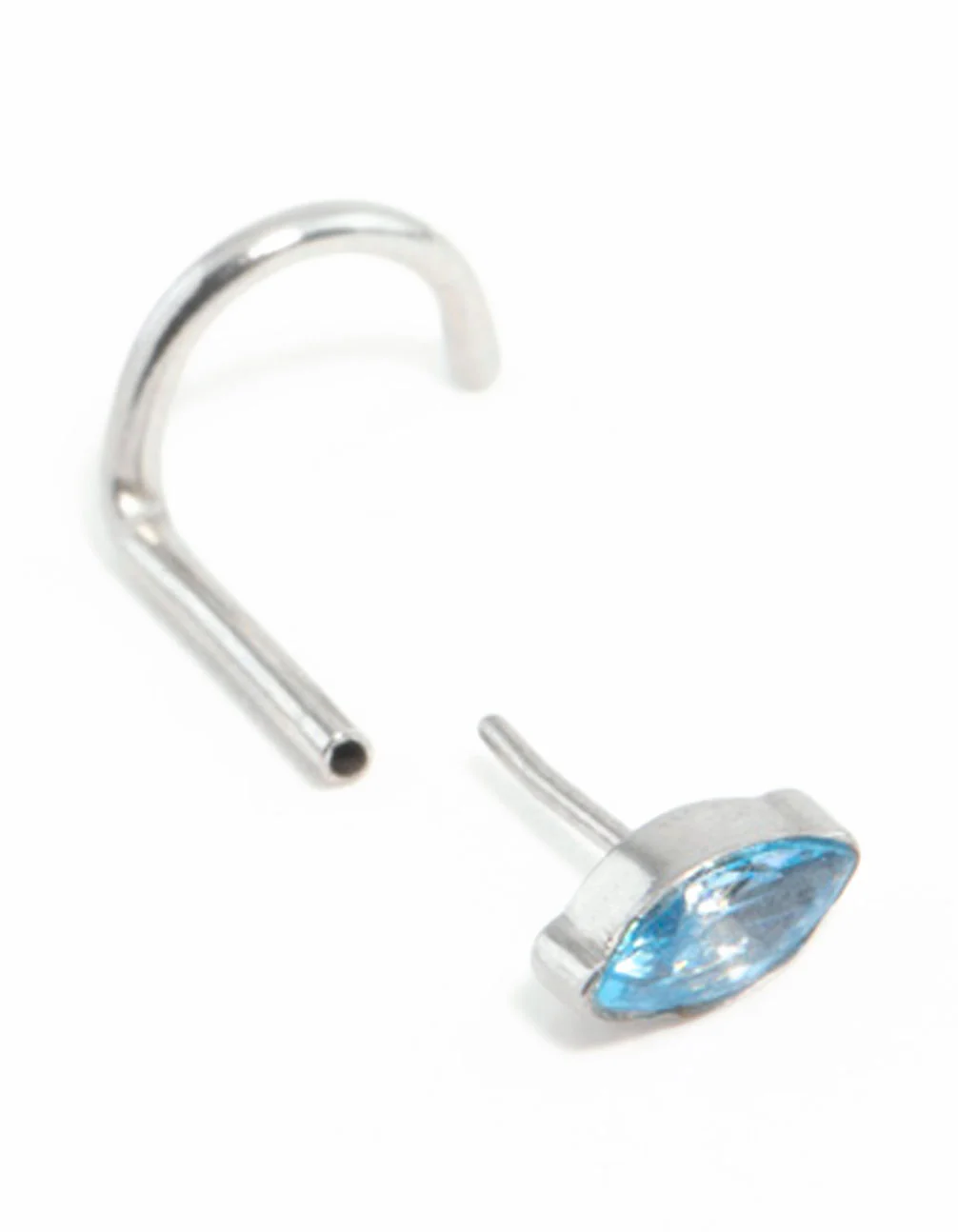 Surgical Steel Blue Marquise Cubic Zirconia Threadless Nose Stud - Image 2