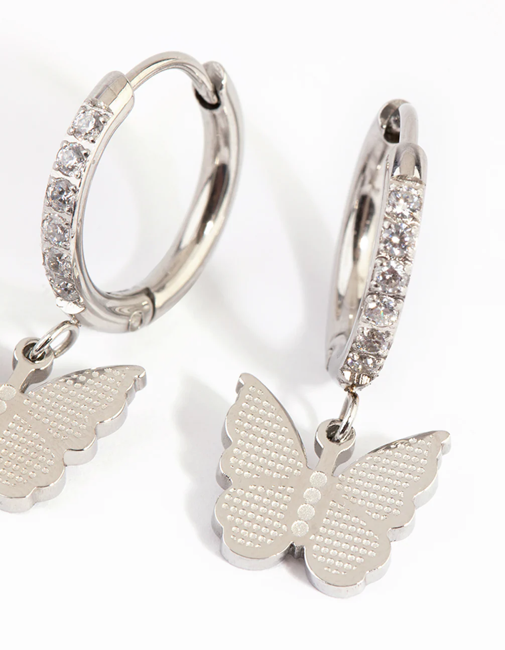 Surgical Steel Butterfly Charm Huggie Earrings - Image 2