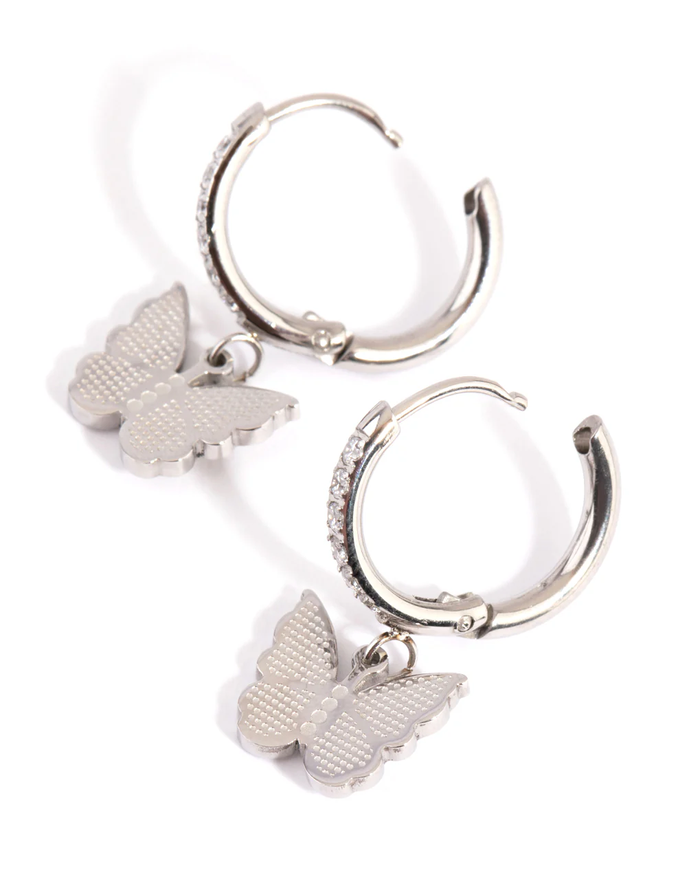 Surgical Steel Butterfly Charm Huggie Earrings - Image 3