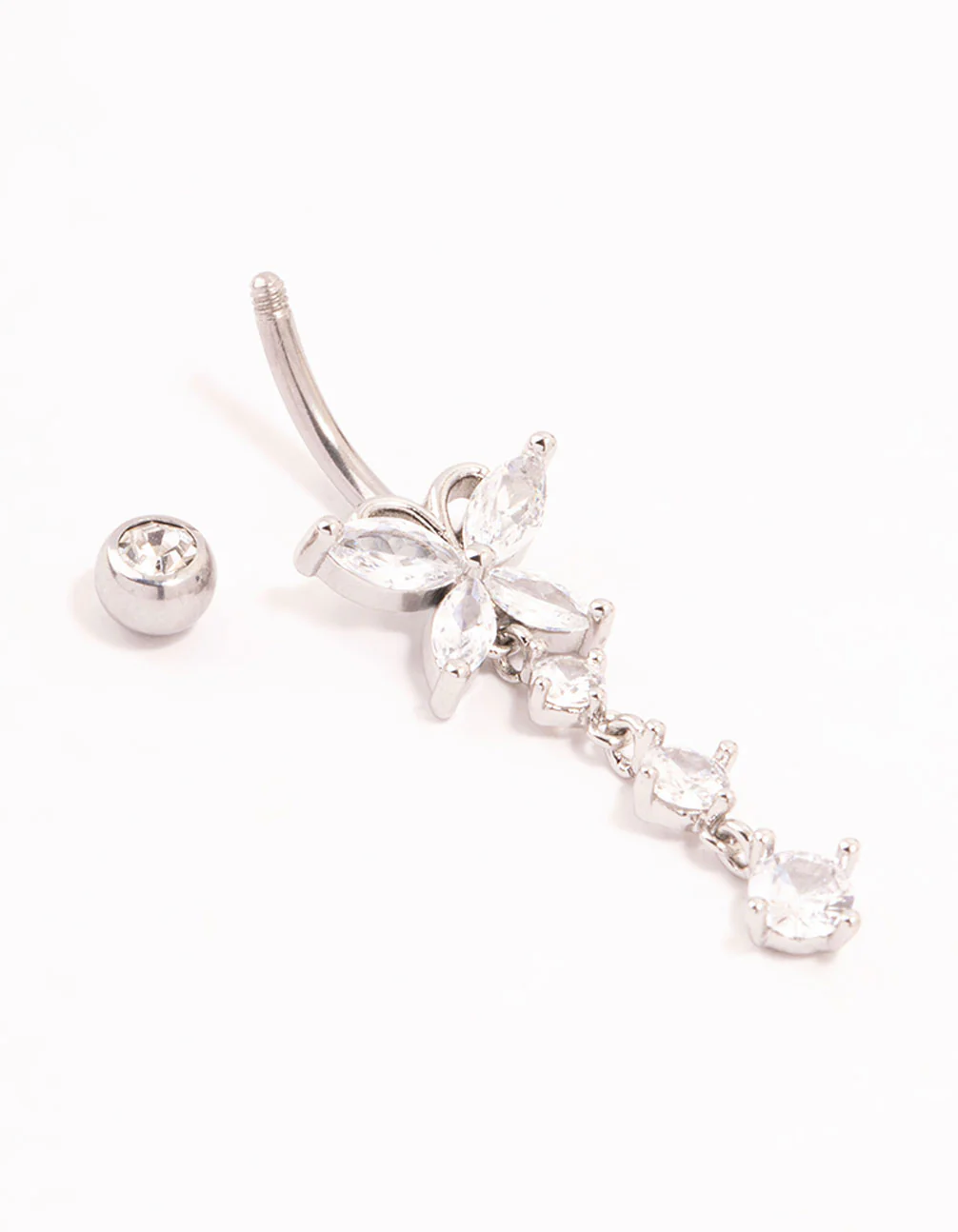 Surgical Steel Butterfly Cubic Zirconia Drop Belly Bar - Image 2