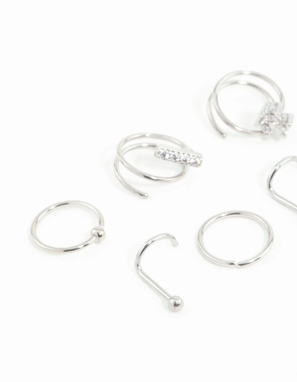 Surgical Steel Cubic Zirconia Bar & Spiral Nose Piercing 6-Pack - Image 2