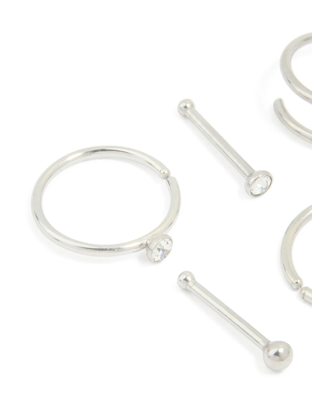 Surgical Steel Cubic Zirconia Bezel Nose Stud & Rings 6-Pack - Image 2
