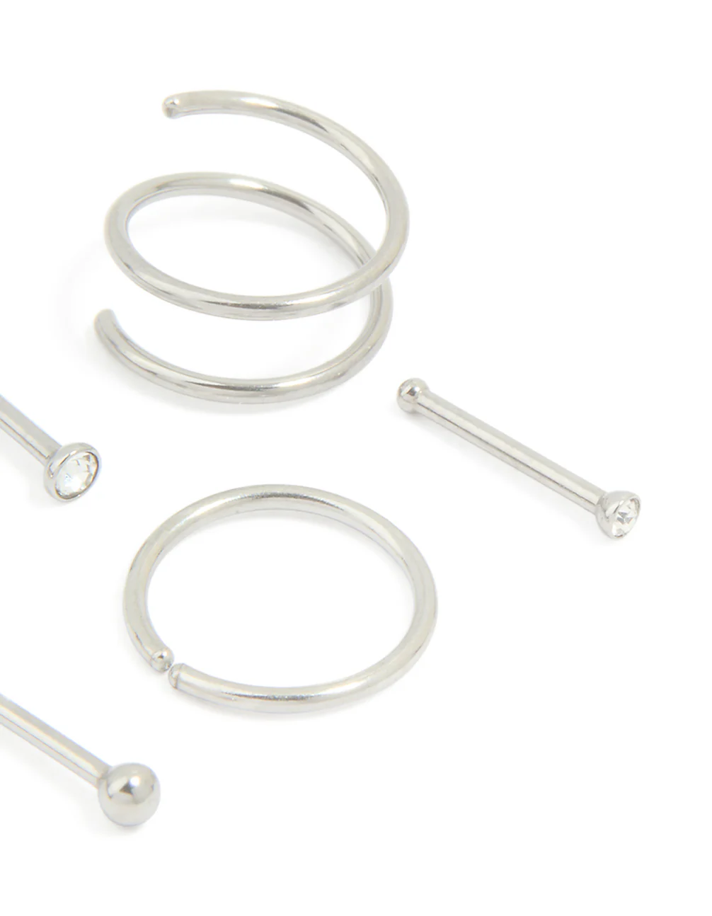Surgical Steel Cubic Zirconia Bezel Nose Stud & Rings 6-Pack - Image 3