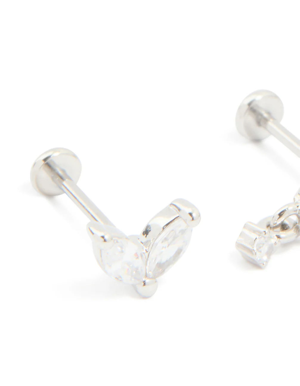 Surgical Steel Cubic Zirconia Butterfly Flat Back Earrings 3-Pack - Image 2