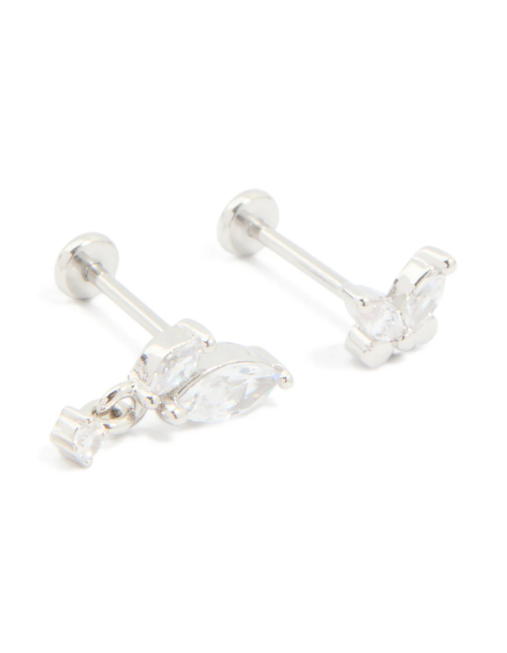 Surgical Steel Cubic Zirconia Butterfly Flat Back Earrings 3-Pack - Image 3