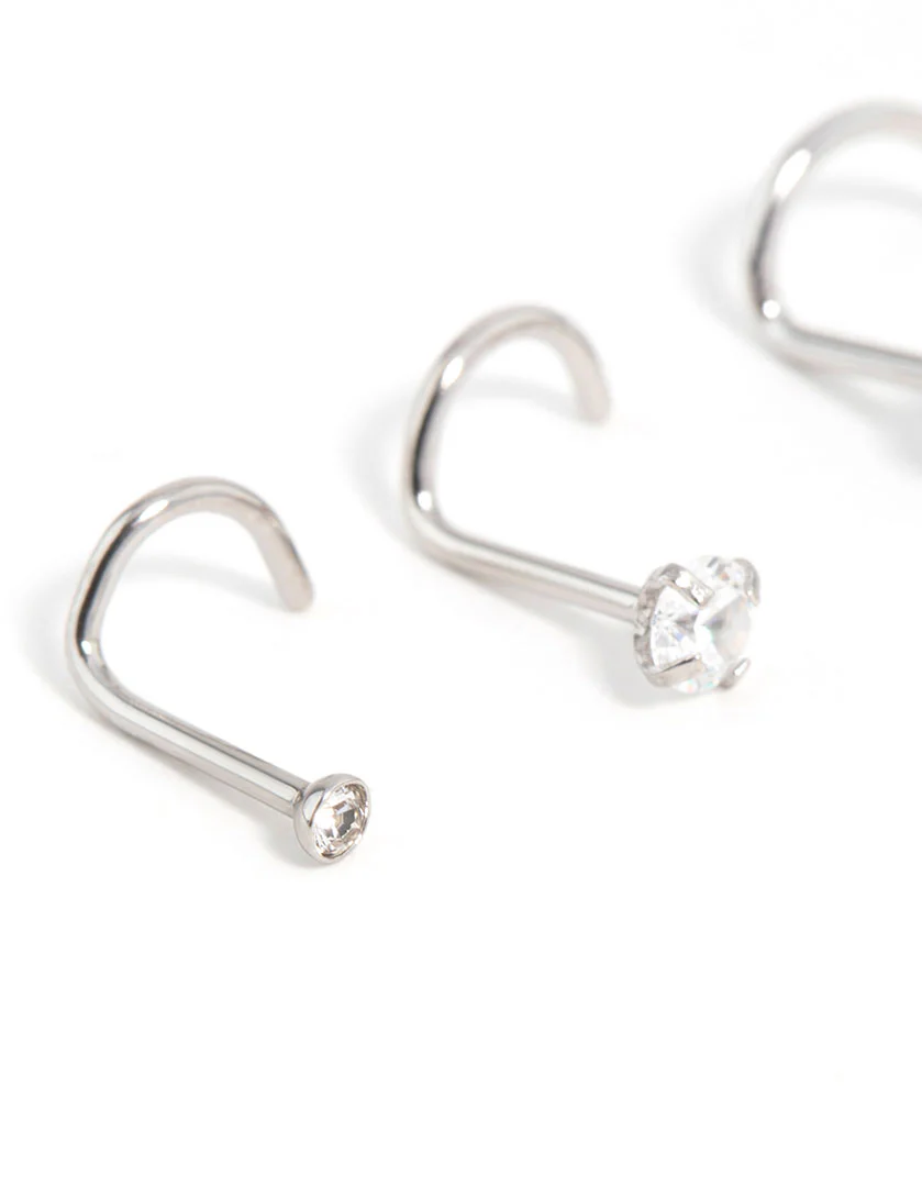 Surgical Steel Cubic Zirconia Butterfly & Round Nose Stud 3-Pack - Image 2