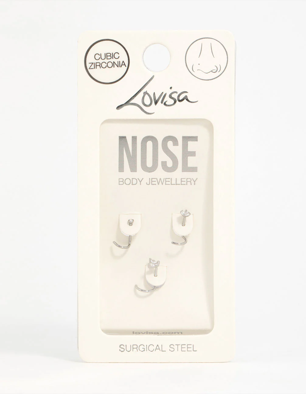 Surgical Steel Cubic Zirconia Butterfly & Round Nose Stud 3-Pack - Image 3