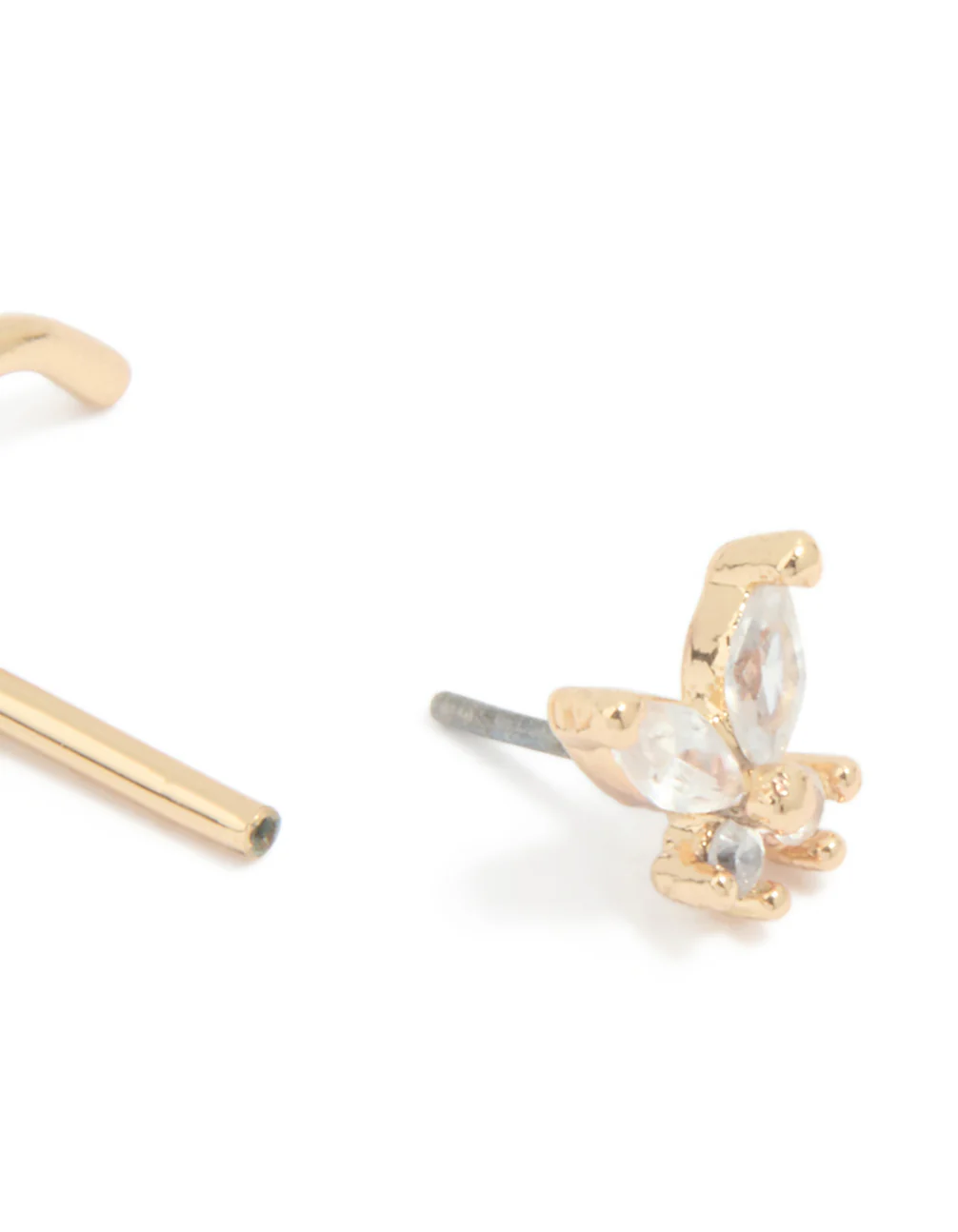 Surgical Steel Cubic Zirconia Butterfly Threadless Nose Stud - Image 2