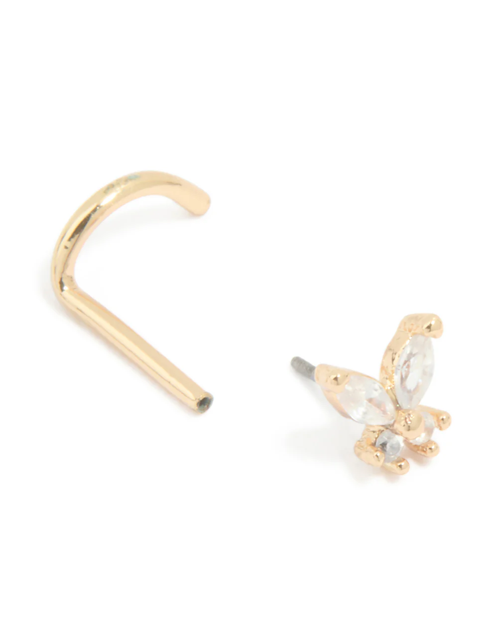 Surgical Steel Cubic Zirconia Butterfly Threadless Nose Stud - Image 3