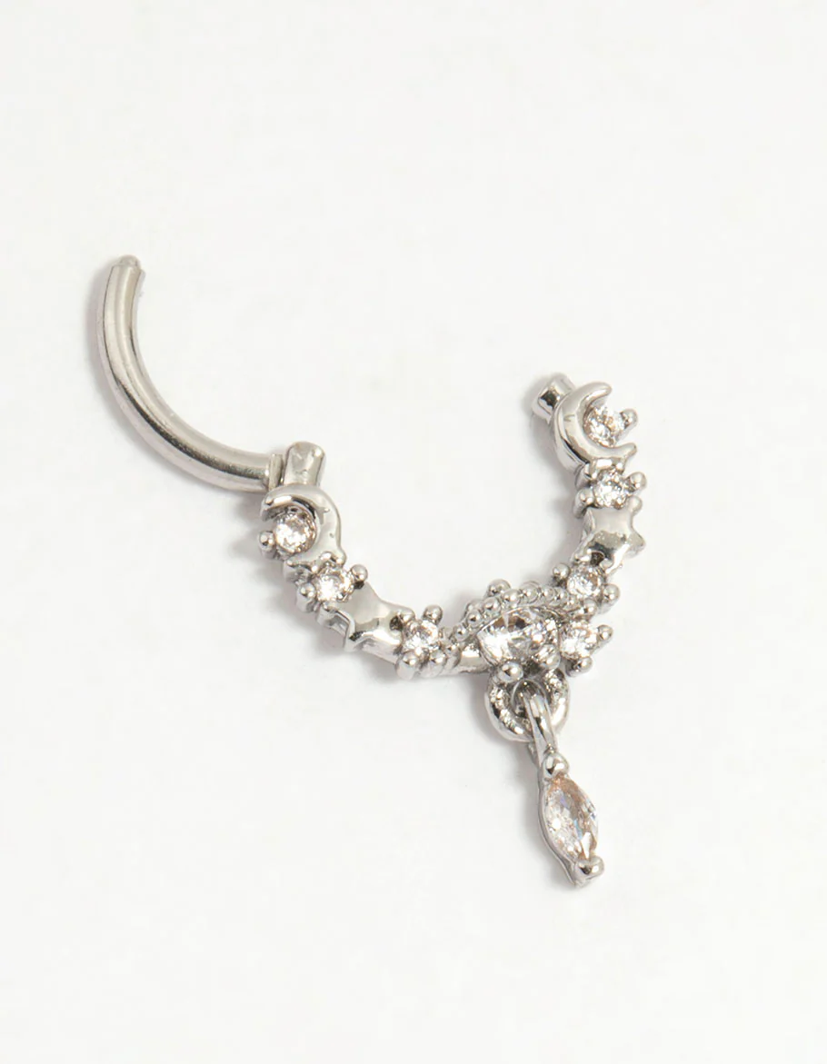 Surgical Steel Cubic Zirconia Celestial Drop Clicker Ring - Image 2
