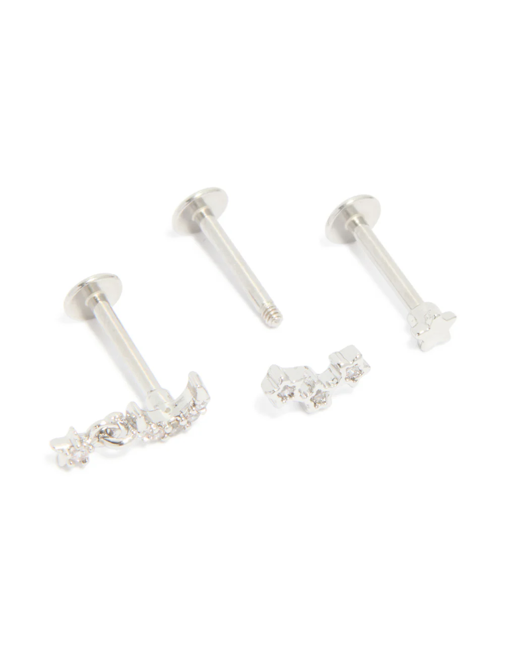 Surgical Steel Cubic Zirconia Celestial Flat Back Studs 3-Pack - Image 3
