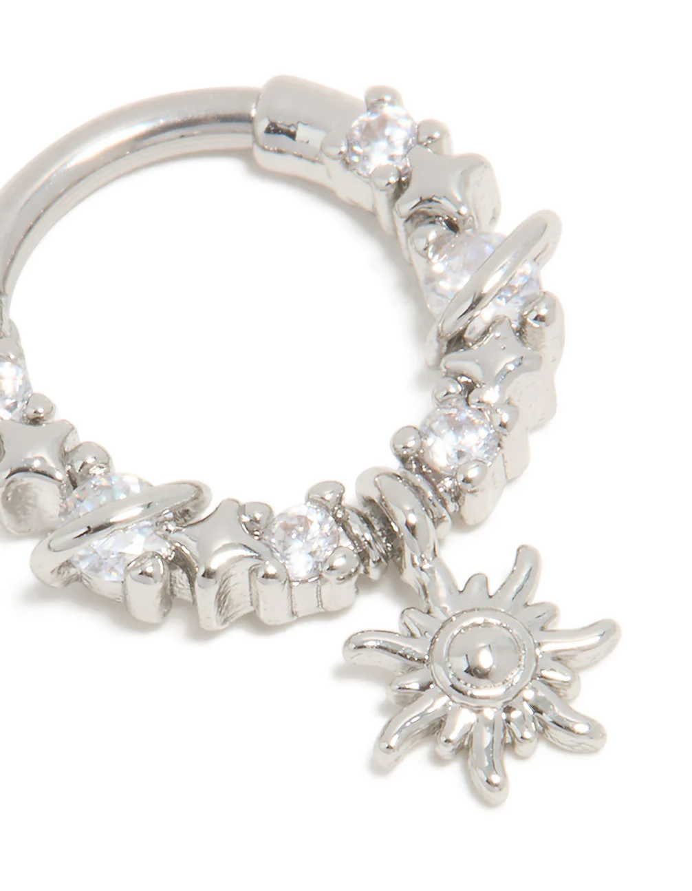 Surgical Steel Cubic Zirconia Celestial Star Drop Clicker Ring - Image 2