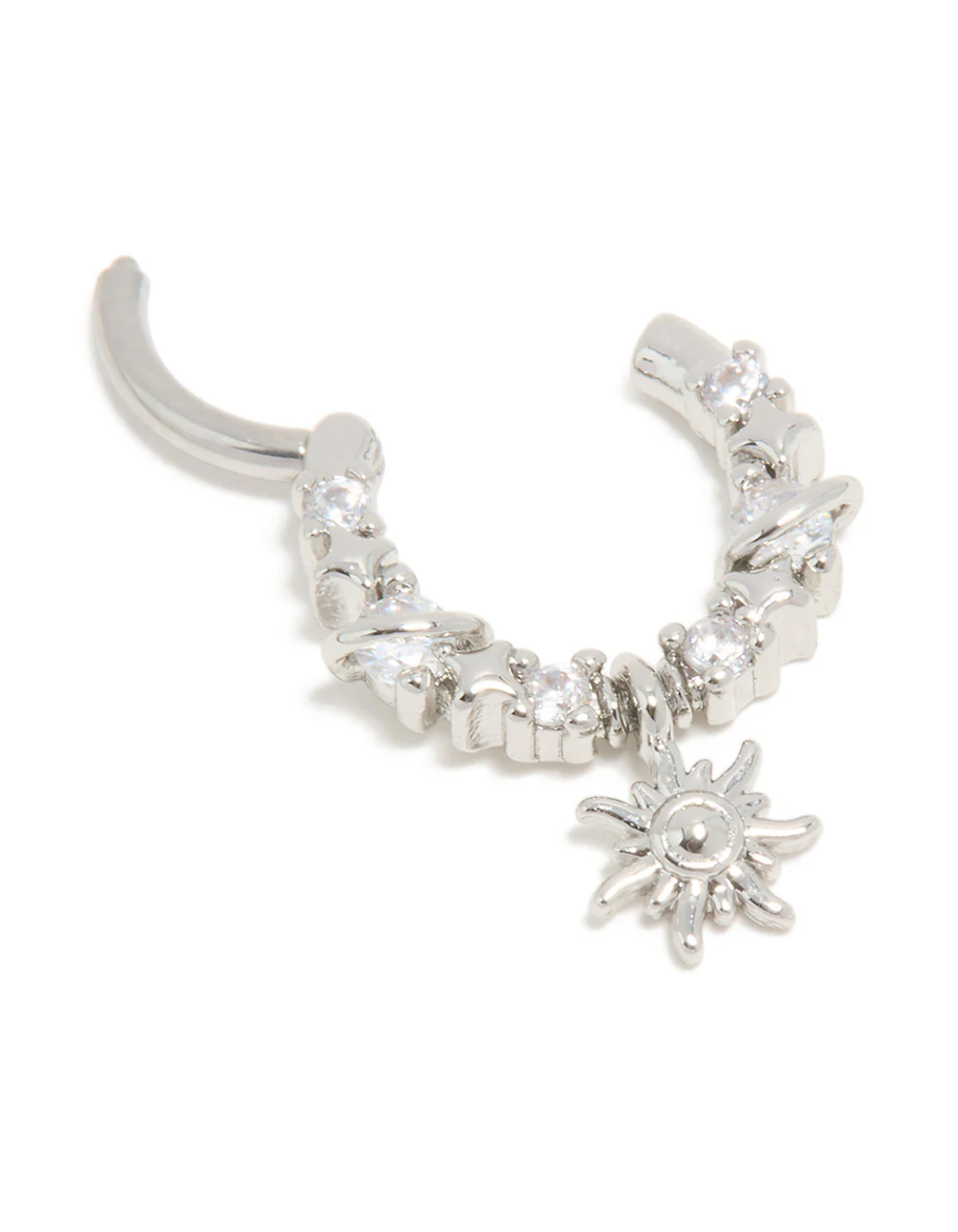 Surgical Steel Cubic Zirconia Celestial Star Drop Clicker Ring - Image 3