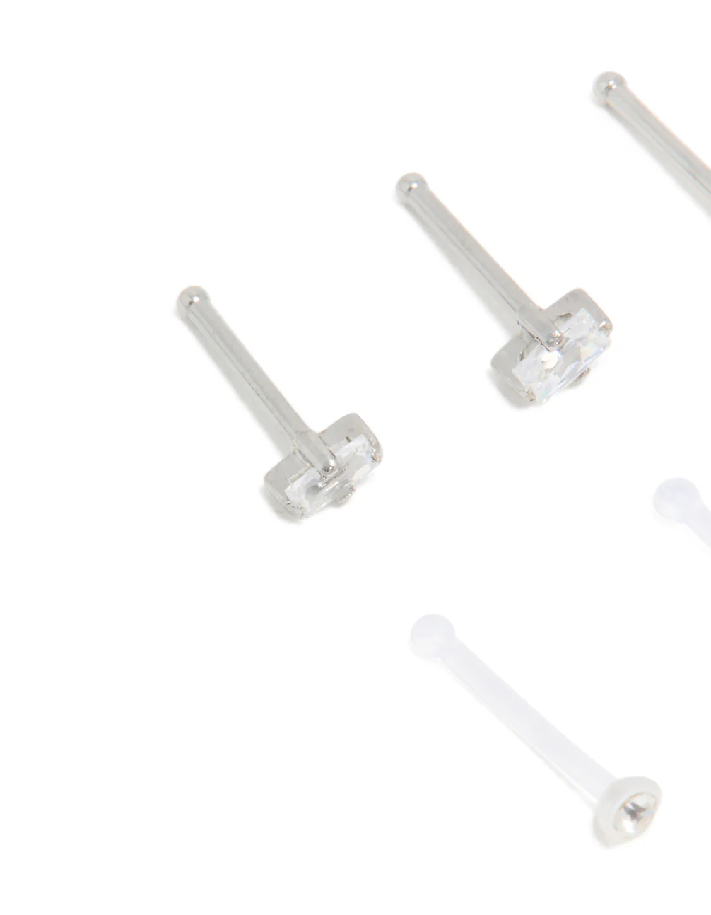 Surgical Steel Cubic Zirconia & Clear Nose Studs 6-Pack - Image 2