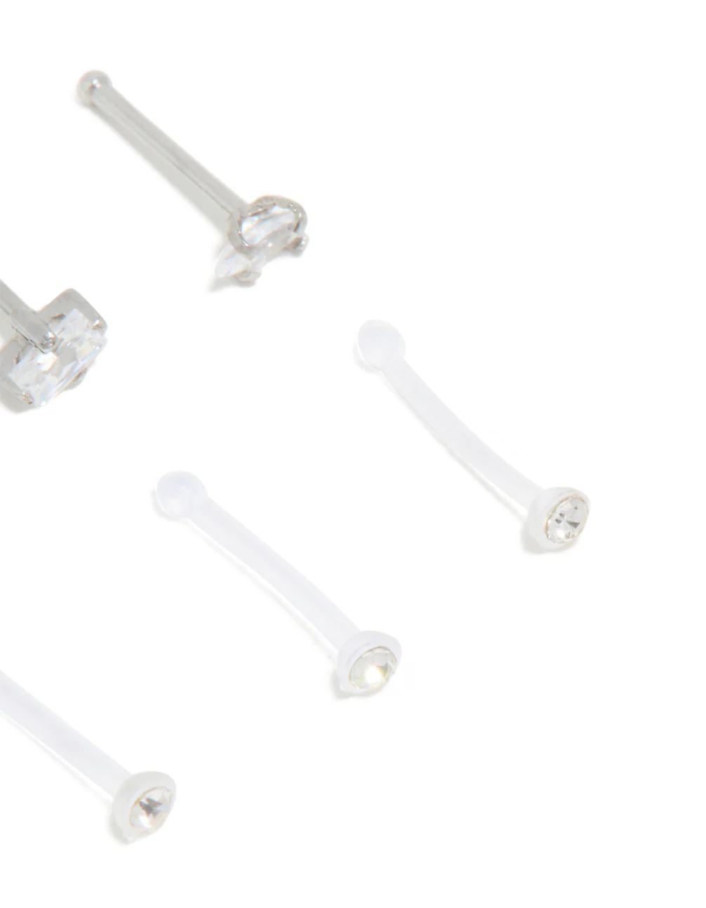Surgical Steel Cubic Zirconia & Clear Nose Studs 6-Pack - Image 3