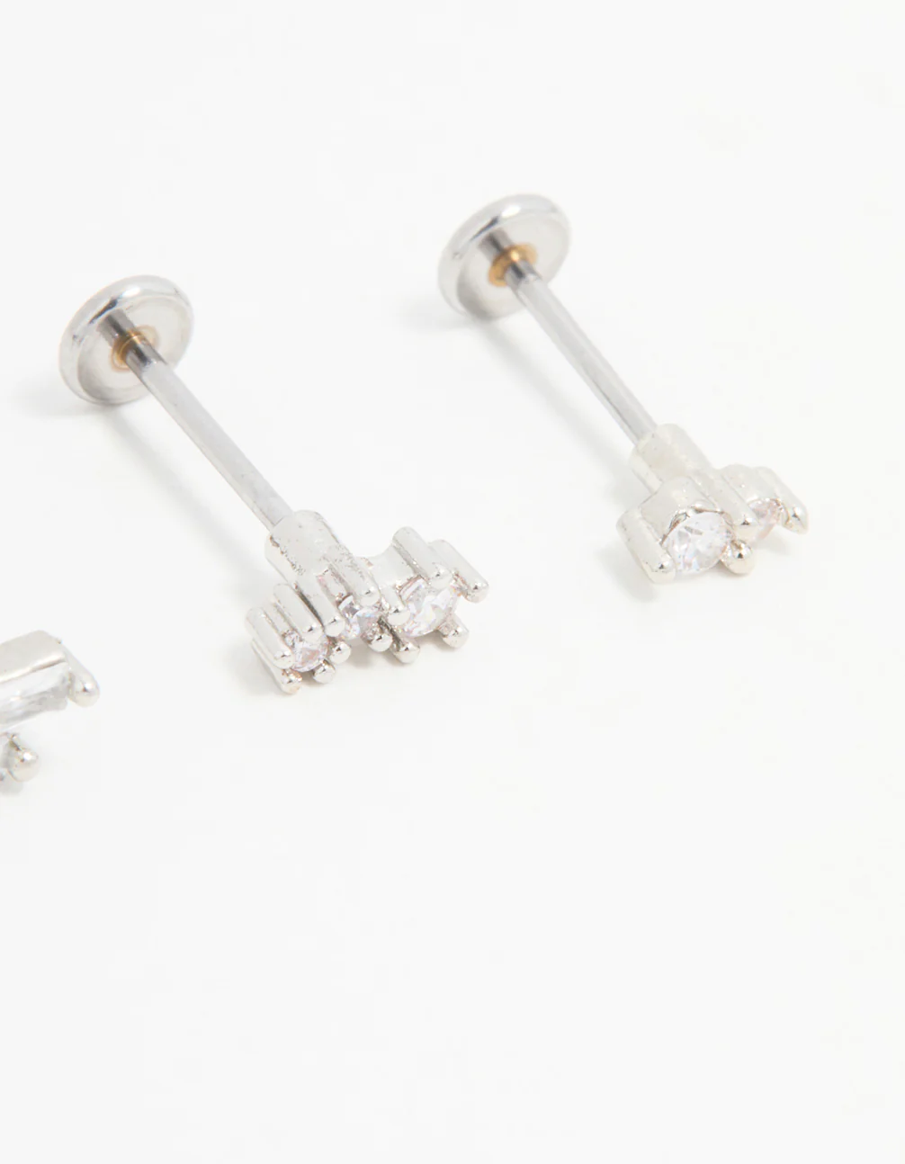Surgical Steel Cubic Zirconia Double Baguette Flat Back Studs 3-Pack - Image 2