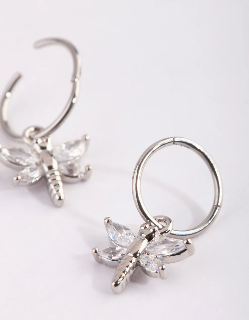 Surgical Steel Cubic Zirconia Dragonfly Hoop Earrings - Image 3