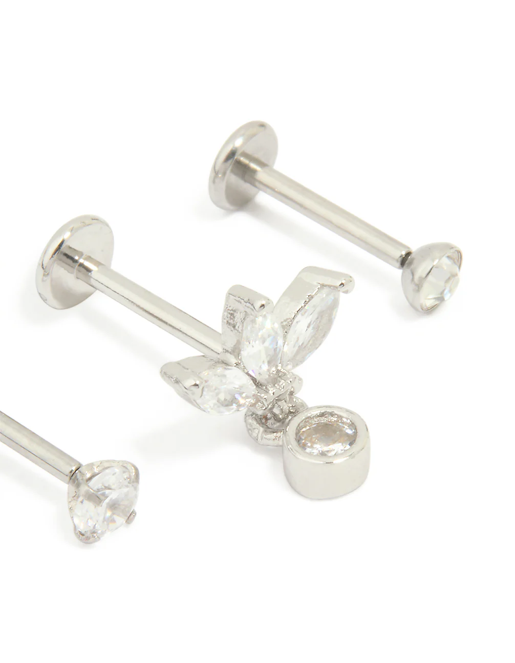 Surgical Steel Cubic Zirconia Drop Threadless Flat Back Studs Pack - Image 2