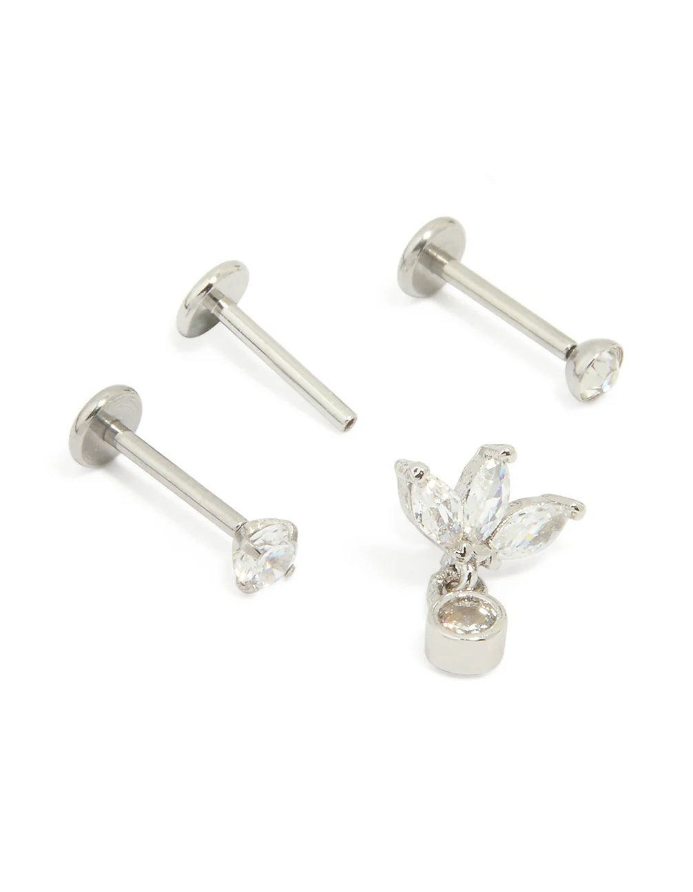 Surgical Steel Cubic Zirconia Drop Threadless Flat Back Studs Pack - Image 3