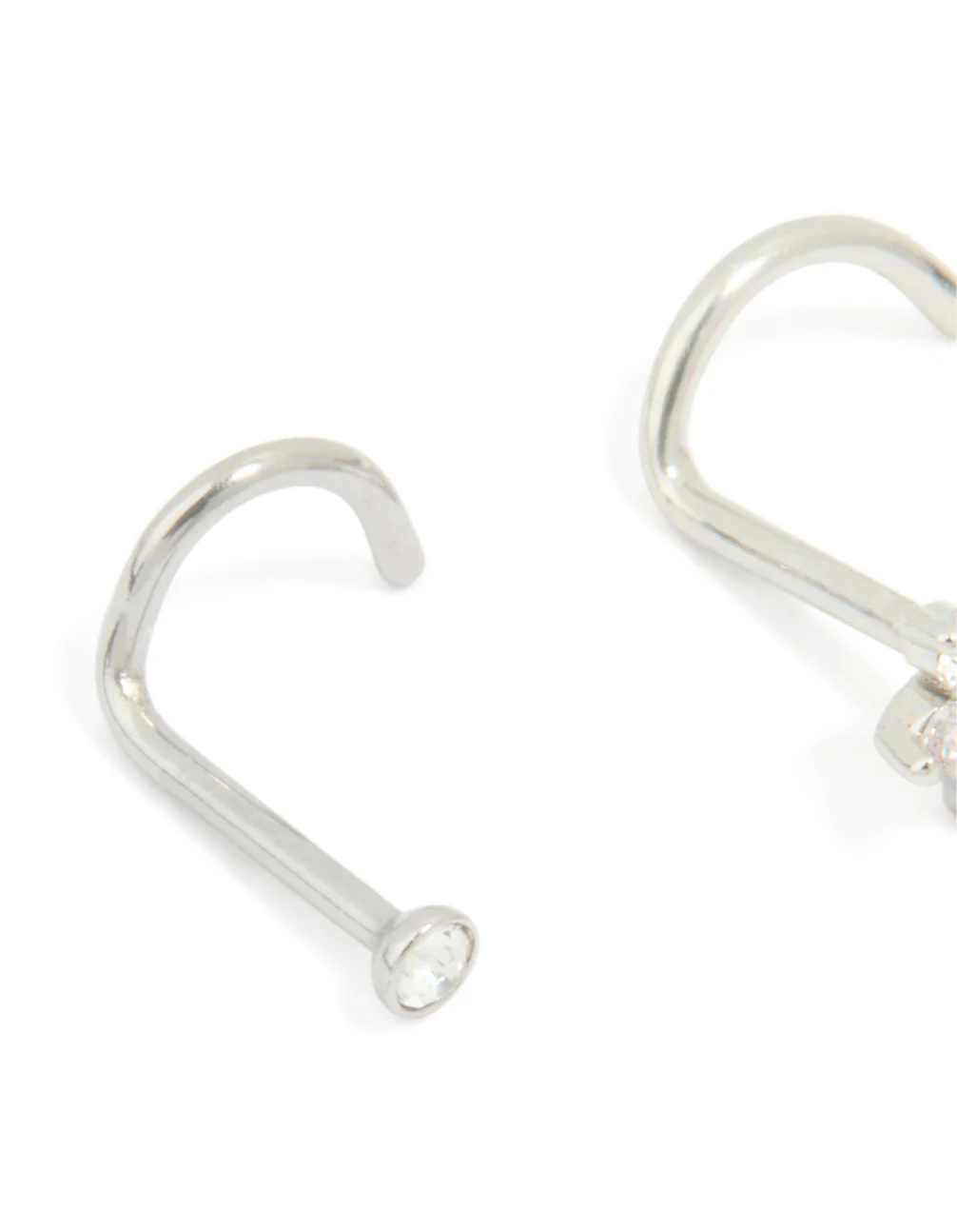 Surgical Steel Cubic Zirconia Floral & Classic Threadless Nose Studs 3-Pack - Image 2