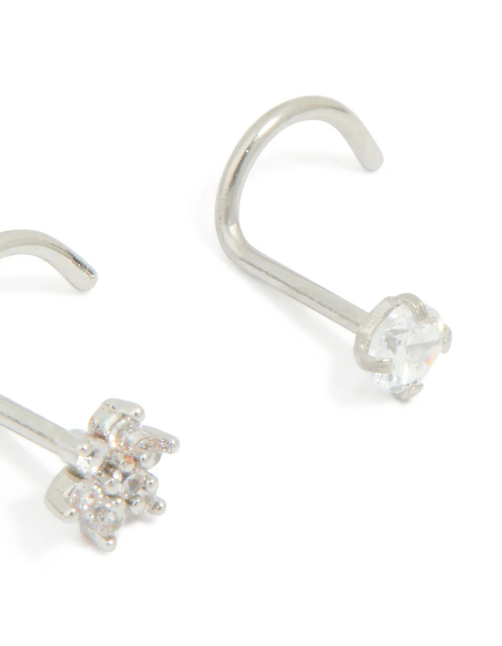 Surgical Steel Cubic Zirconia Floral & Classic Threadless Nose Studs 3-Pack - Image 3