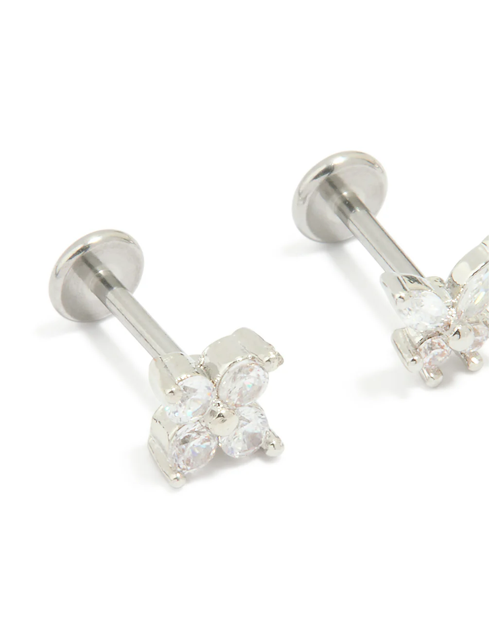 Surgical Steel Cubic Zirconia Floral Flat Back Studs 3-Pack - Image 2