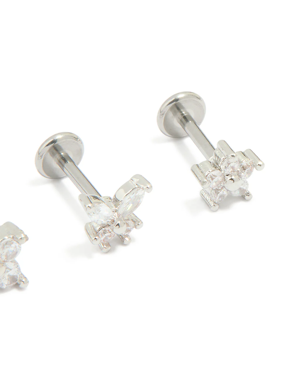 Surgical Steel Cubic Zirconia Floral Flat Back Studs 3-Pack - Image 3