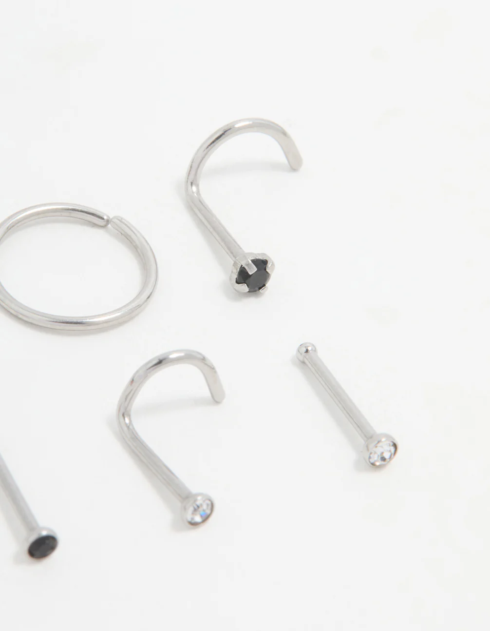 Surgical Steel Black Cubic Zirconia Nose Ring & Stud 6-Pack - Image 2
